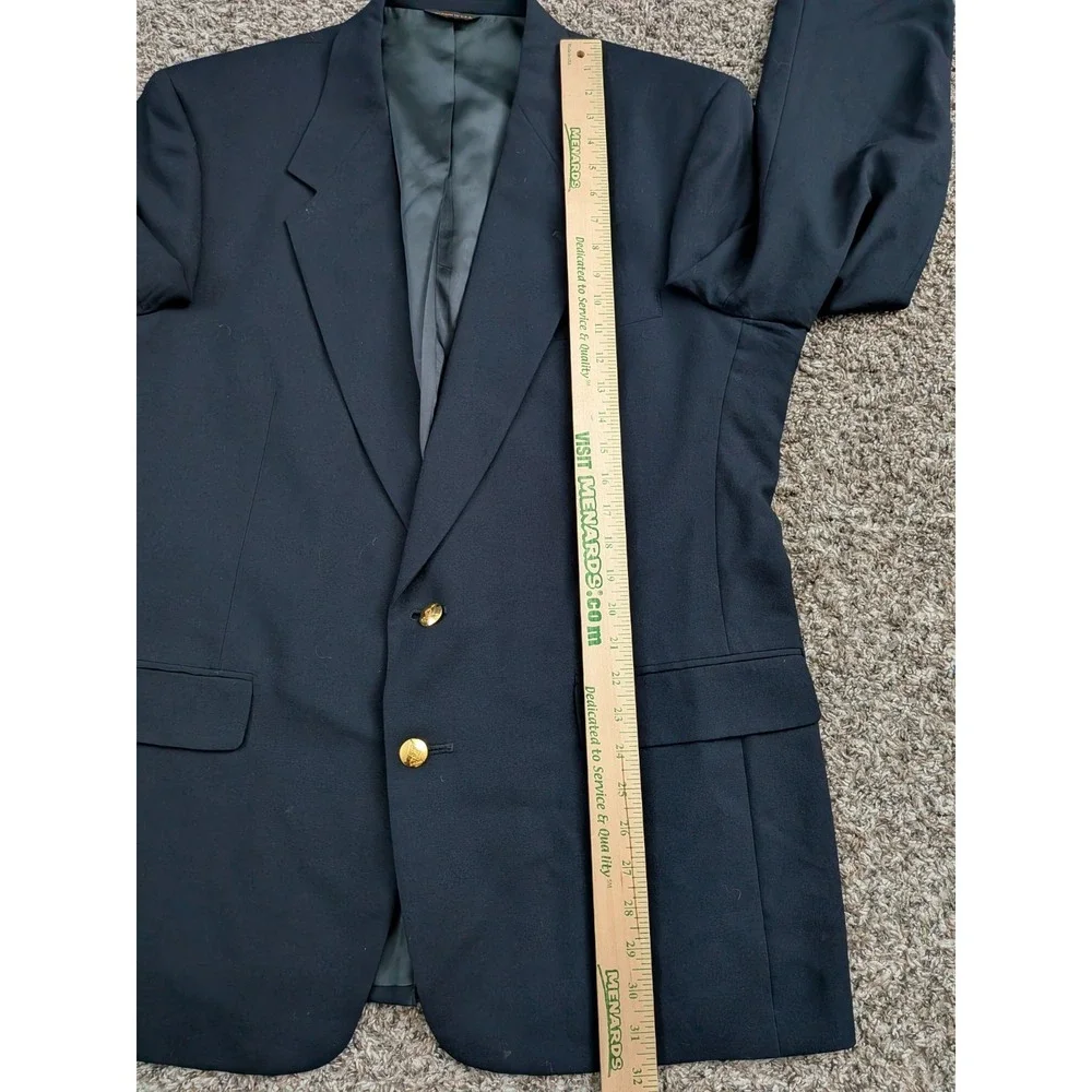 Austin Reed London Mens Navy Blue Pure Virgin Wool Blazer Gold Buttons USA 44R